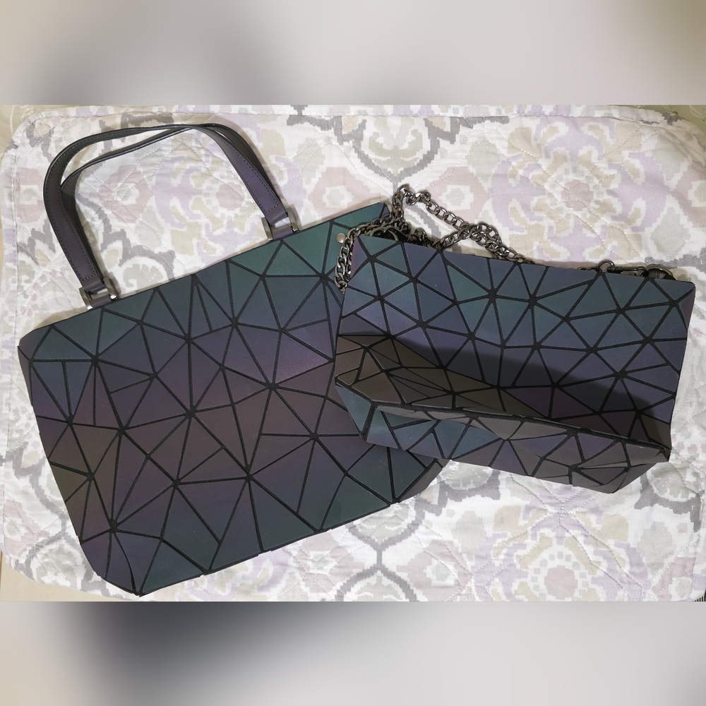 Geometric Pattern Women Bags Set - Black and Gray